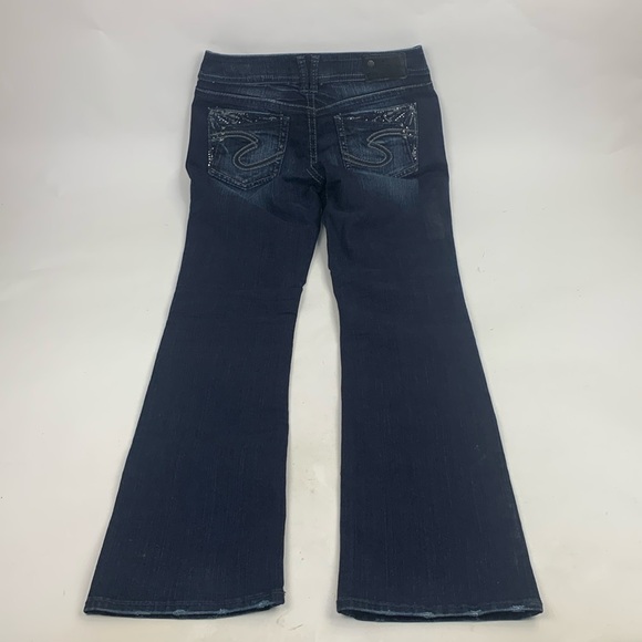 Silver Jeans Suki 17” Straight leg Size 29 Dark wash denim Pocket Bling Stretch - Picture 1 of 16